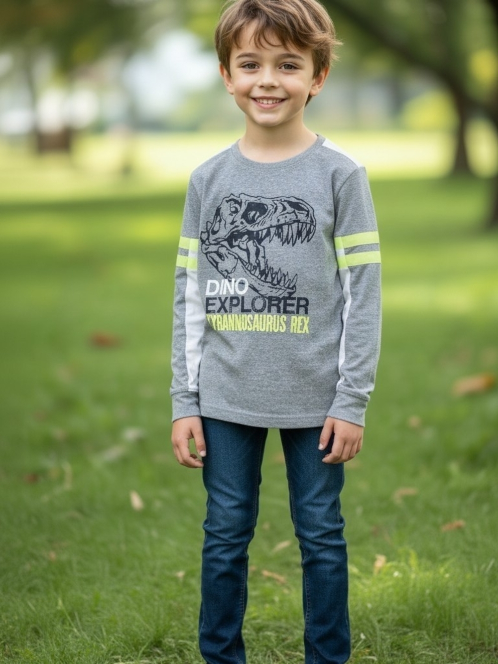 1.  OshKosh B'gosh Gray Long-Sleeve Dino Explorer Tee with Neon Accent